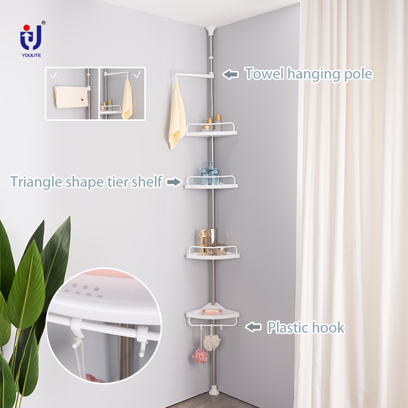 Popular bathroom corner wall mounted 4 tier tower shelves