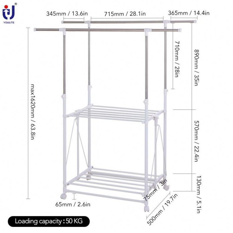 Manufacturer short rail Portable coat clothes dryer rack on wheels