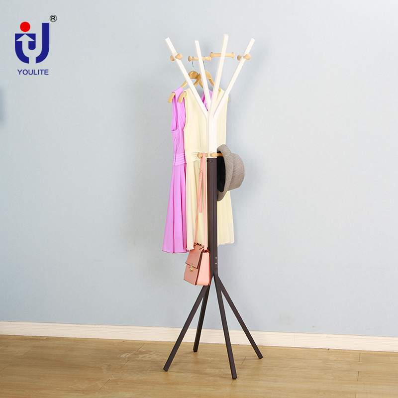 Simple design tree shaped metal free standing coat rack for bathroom