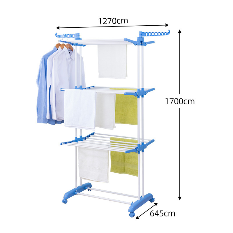 Hot Sell Movable 4 Tiers Foldable Houseware Stainless Steel Metal Clothes Coats Towels  Hanger Laundry Drying Racks