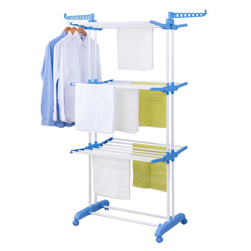 Hot Sell Movable 4 Tiers Foldable Houseware Stainless Steel Metal Clothes Coats Towels  Hanger Laundry Drying Racks