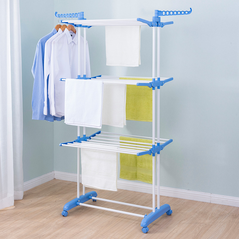 Hot Sell Movable 4 Tiers Foldable Houseware Stainless Steel Metal Clothes Coats Towels  Hanger Laundry Drying Racks