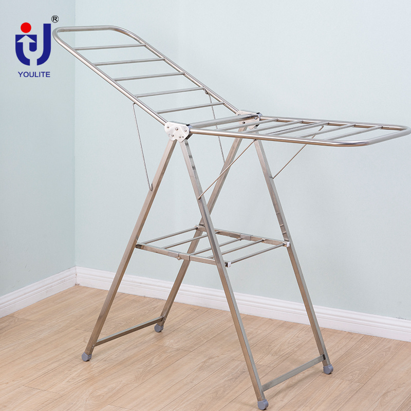 Folding stand for drying covered hanging double pole telescopic clothes rack