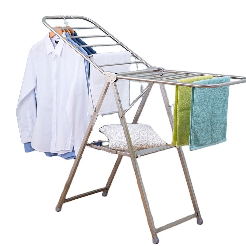 Folding stand for drying covered hanging double pole telescopic clothes rack