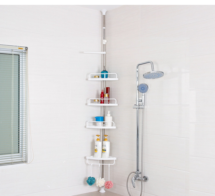 4 tier Anti-rust White Floating Bathroom Telescopic Corner Storage Shower Shelf For Towel