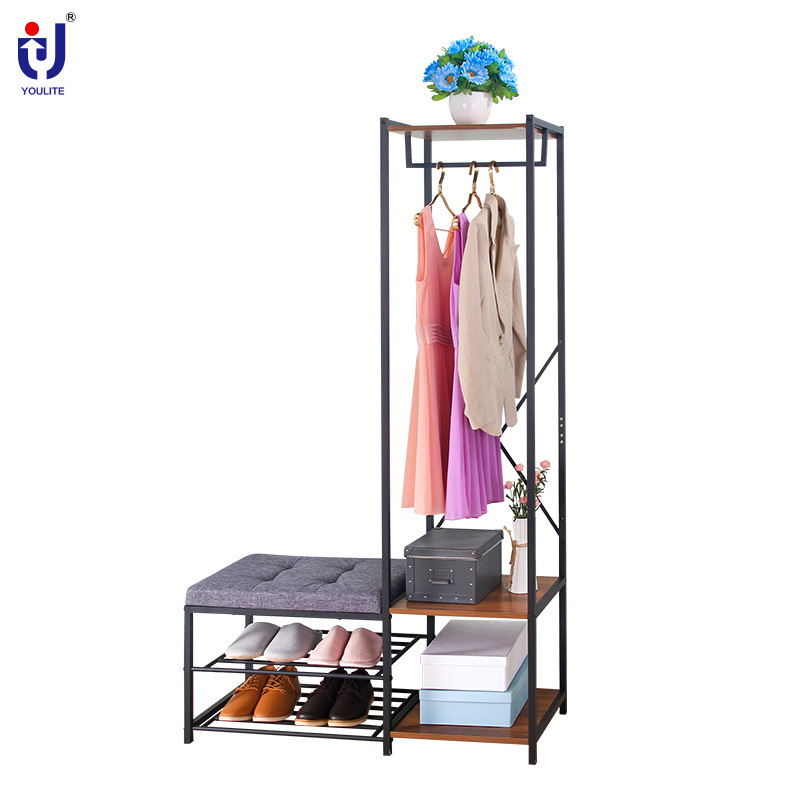 Entryway Shoe Storage Coat Rack Cabinet Bench With Hanging Bar