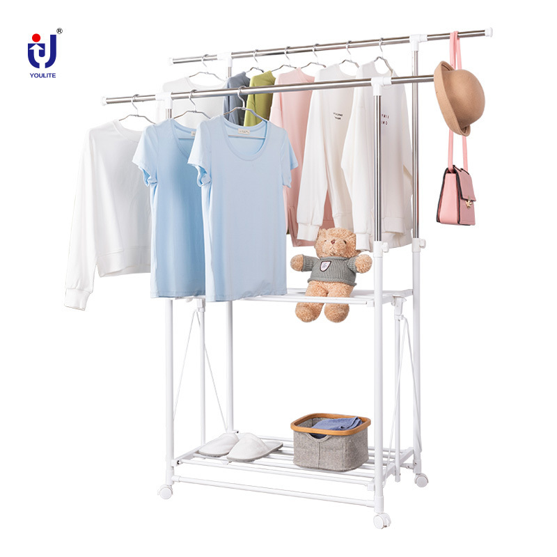 heavy duty multi purpose double rod clothing garment rack gold