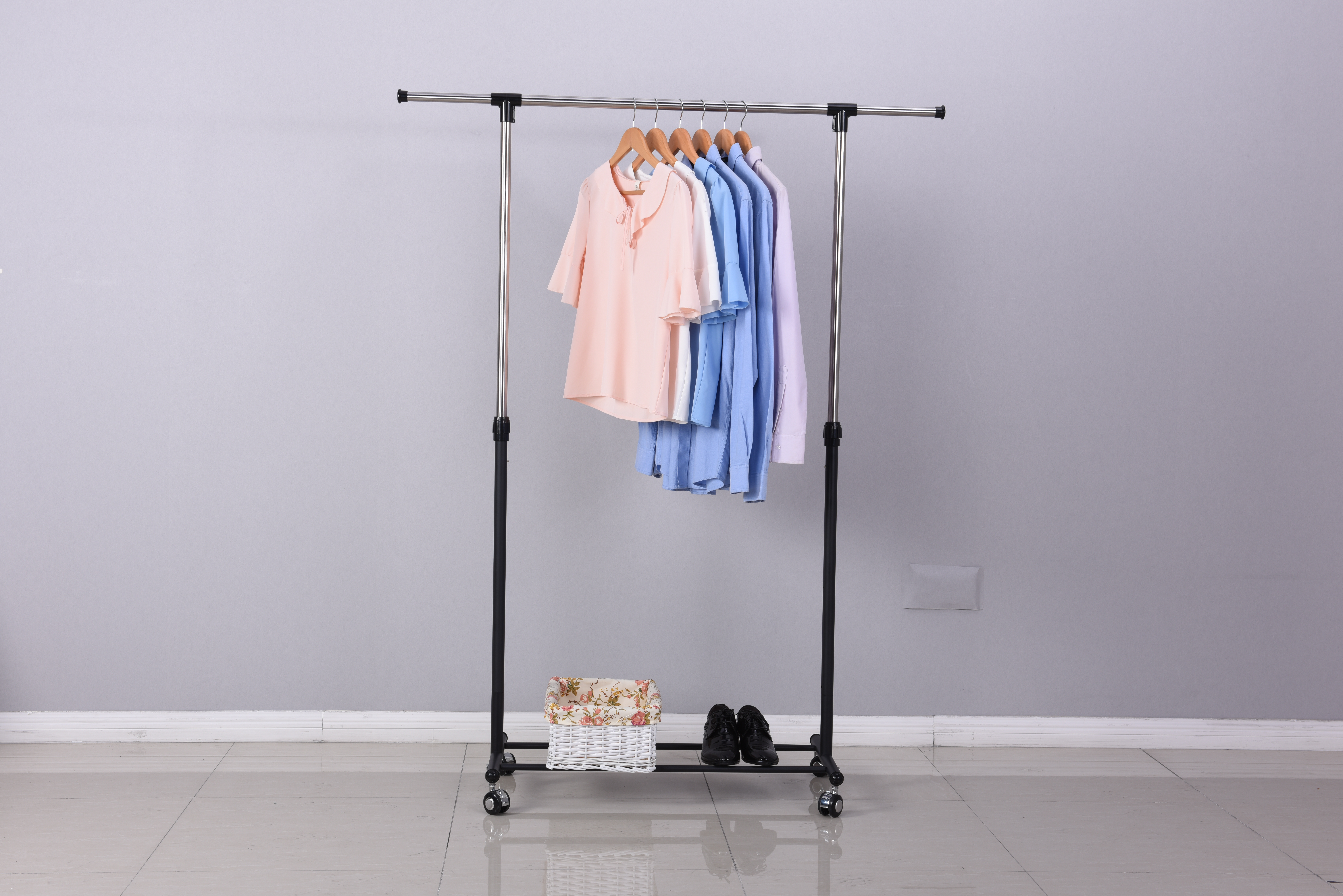 Function-Oriented Pink Black Clothes Leaning Rack