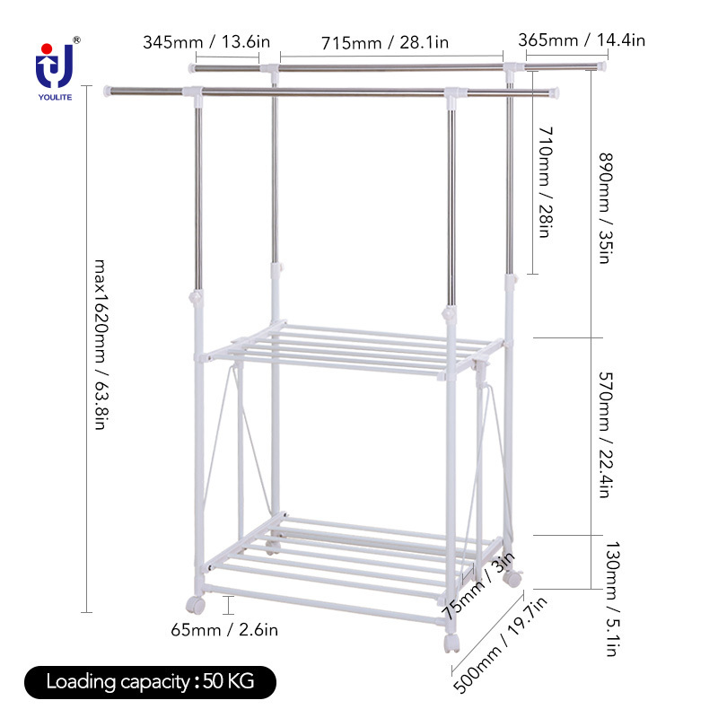 heavy duty multi purpose double rod clothing garment rack gold