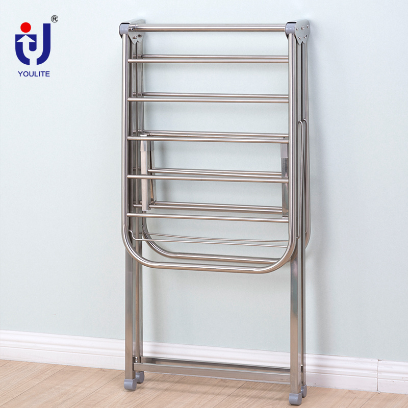 Folding stand for drying covered hanging double pole telescopic clothes rack