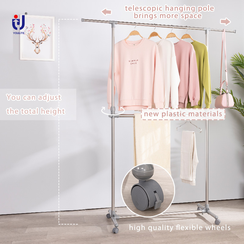 stainless steel double bar clothes drying rack stand indoor outdoor using laundry rack retractable clothes rack