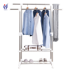 Household clothes drying rack balcony storage clothes double rod hanger