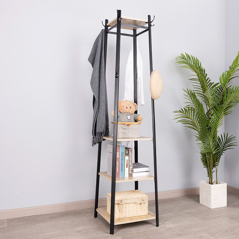 corner Coat Rack Stand Industrial Entryway Free Standing Hat Tree with 8 Hooks Hall Garment Storage Holder shelf