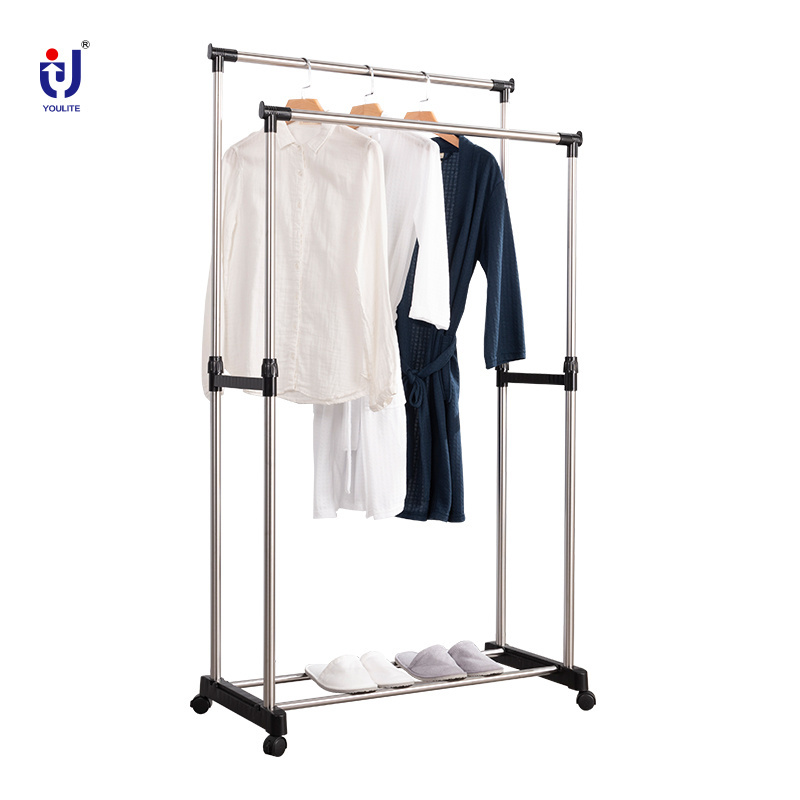 Expandable Coat Hat Hanger Racks Bag Organizer Floor Stand Clothes Rack with Storage Shoe holder & 4 Universal wheels