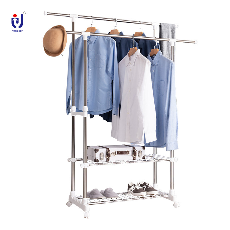 Household clothes drying rack balcony storage clothes double rod hanger