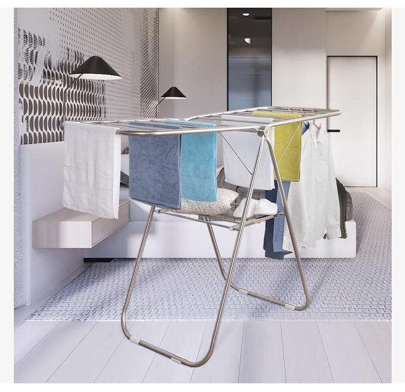 Professional Double Pole Extendable Towel Rail Clothes Rolling Heavy Duty Folding Indoor Freestanding Clothing Rack