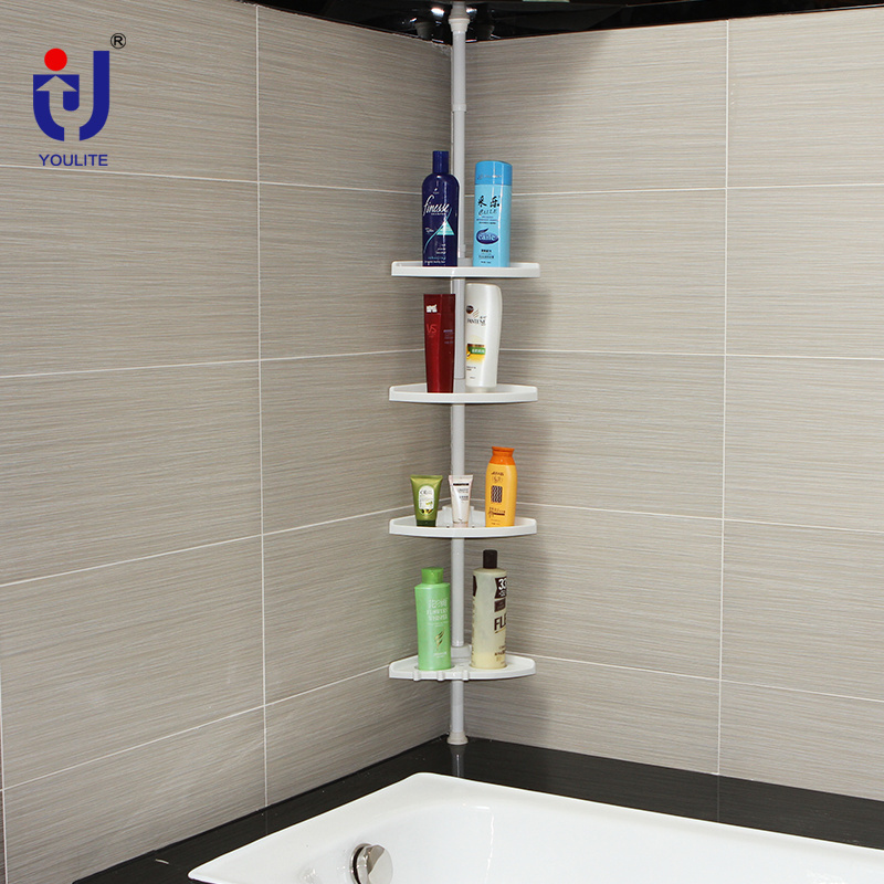 4 tier Anti-rust White Floating Bathroom Telescopic Corner Storage Shower Shelf For Towel