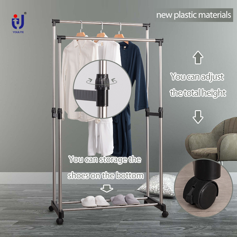 Expandable Coat Hat Hanger Racks Bag Organizer Floor Stand Clothes Rack with Storage Shoe holder & 4 Universal wheels