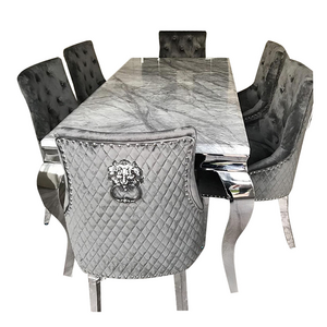 Grey 6 Lion Locker Chairs 8 Seater Marble Top Dining Table Manufacturers