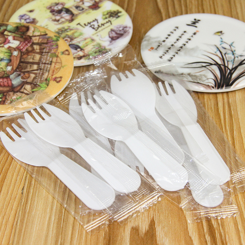 Disposable plastic spoon white cake dessert fork transparent bag independent packaging spoon and fork integrated