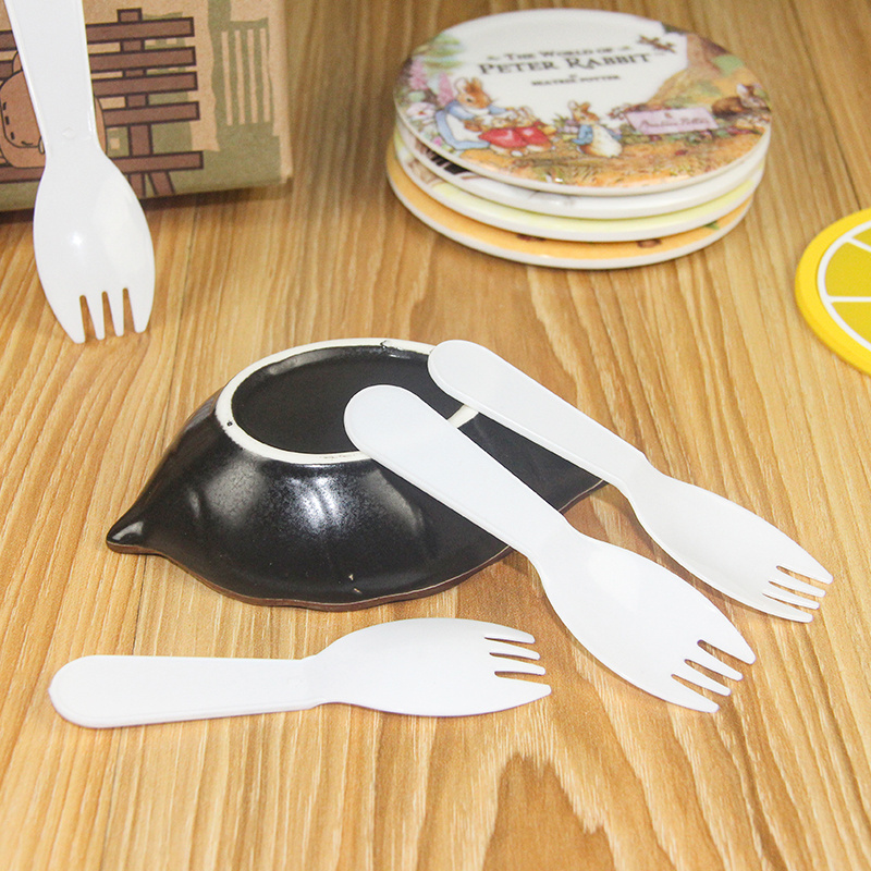 Disposable plastic spoon white cake dessert fork transparent bag independent packaging spoon and fork integrated