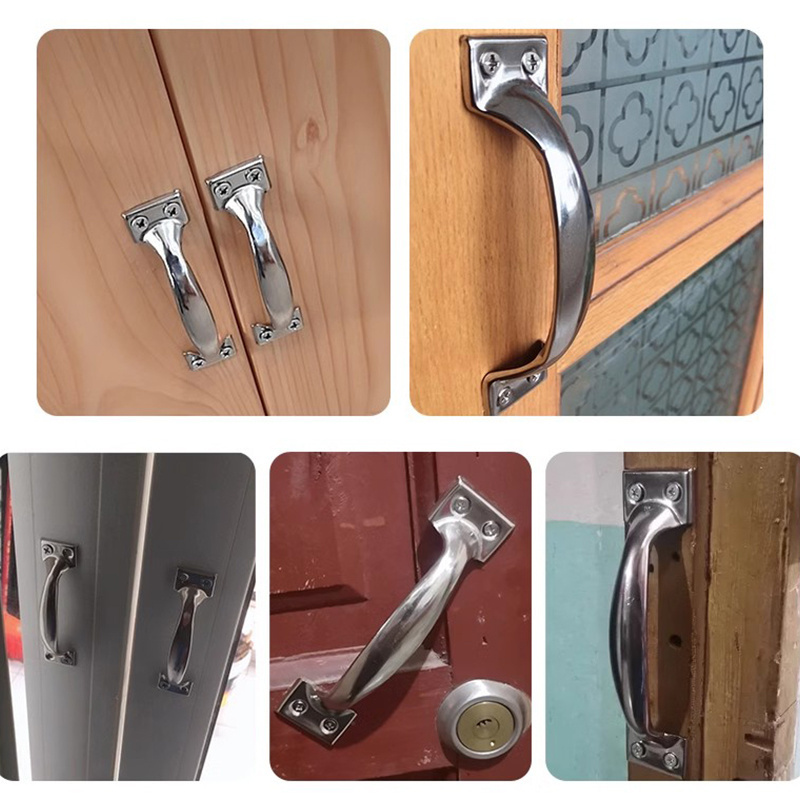 Silver stainless steel small handle drawers cabinets wardrobe handle double hole arched handle