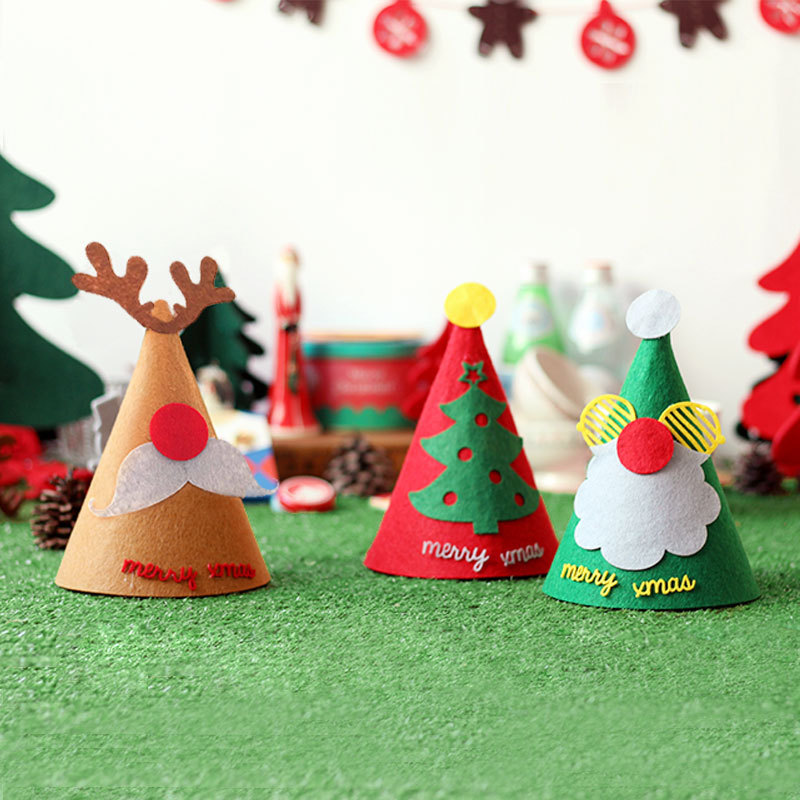 Children Kids Christmas Santa Hat Felt Decorated Holder Red Mini Cartoon Crafts Child Christmas Hats For Diy