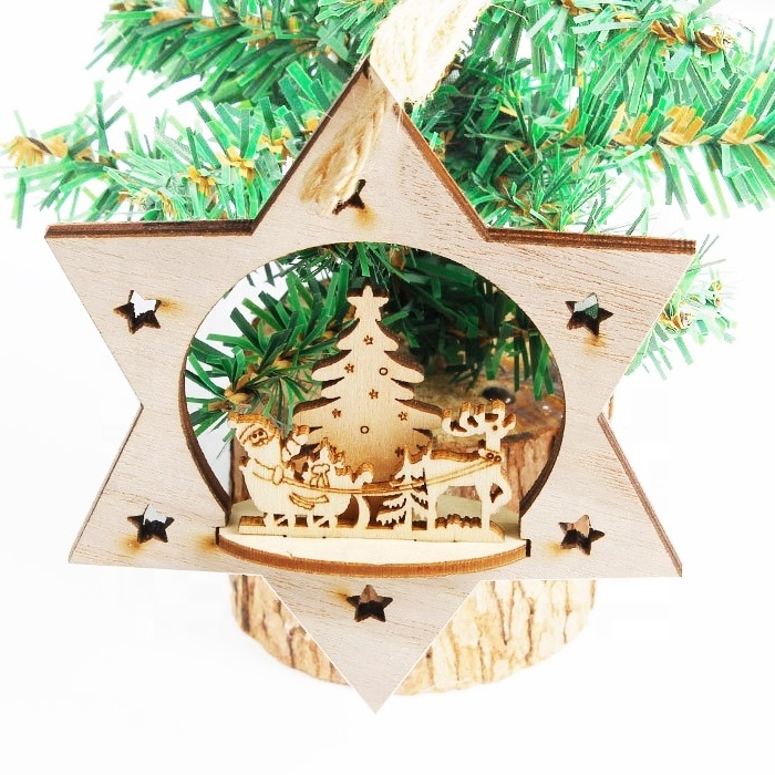 Creative hollow decoration supplies wooden three-dimensional Christmas tree pendant wholesale christmas decoration light