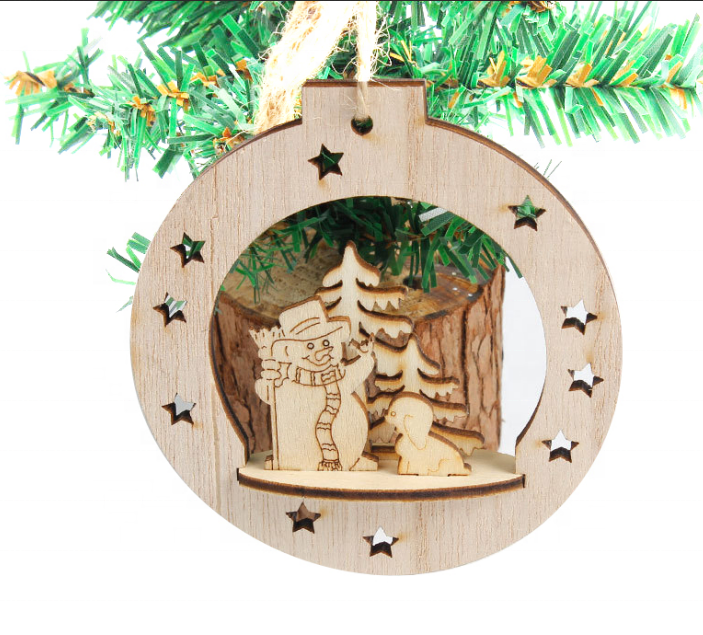 Creative hollow decoration supplies wooden three-dimensional Christmas tree pendant wholesale christmas decoration light