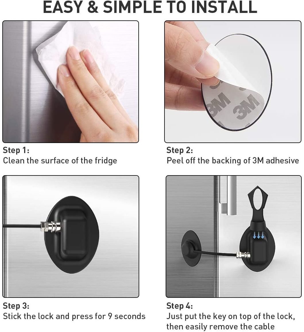 Refrigerator Lock, Childproof Fridge Lock with Magnetic- Strong Adhesives and Cable, Super Convenience