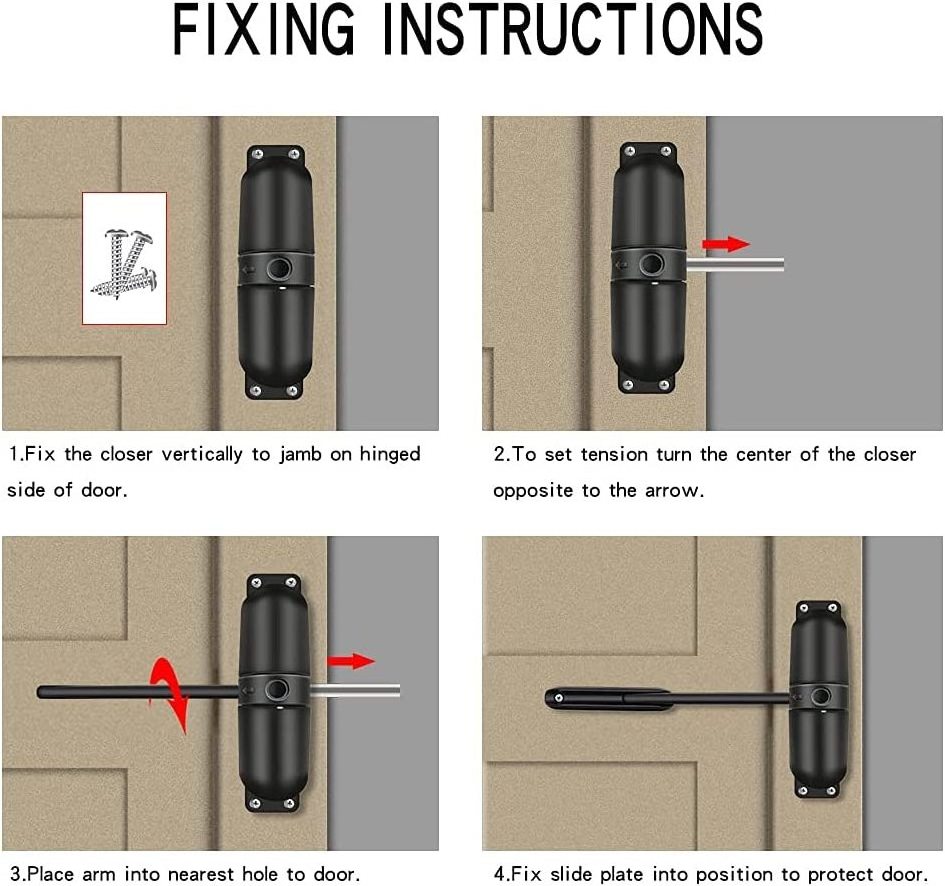 Door Closer Automatic Safety Spring Door Closer  Easy to Install to Convert Hinged Doors to Self ClosingWhite/Black