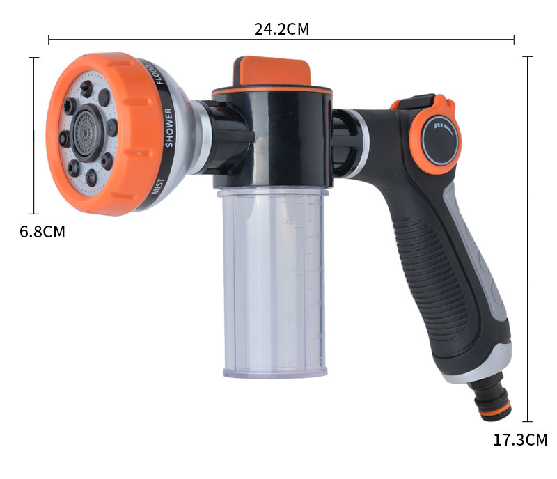 Premium High Pressure Hose Nozzle-Hose Sprayer with Bottle-Car Wash Foam Gun 8 Spray Pattern