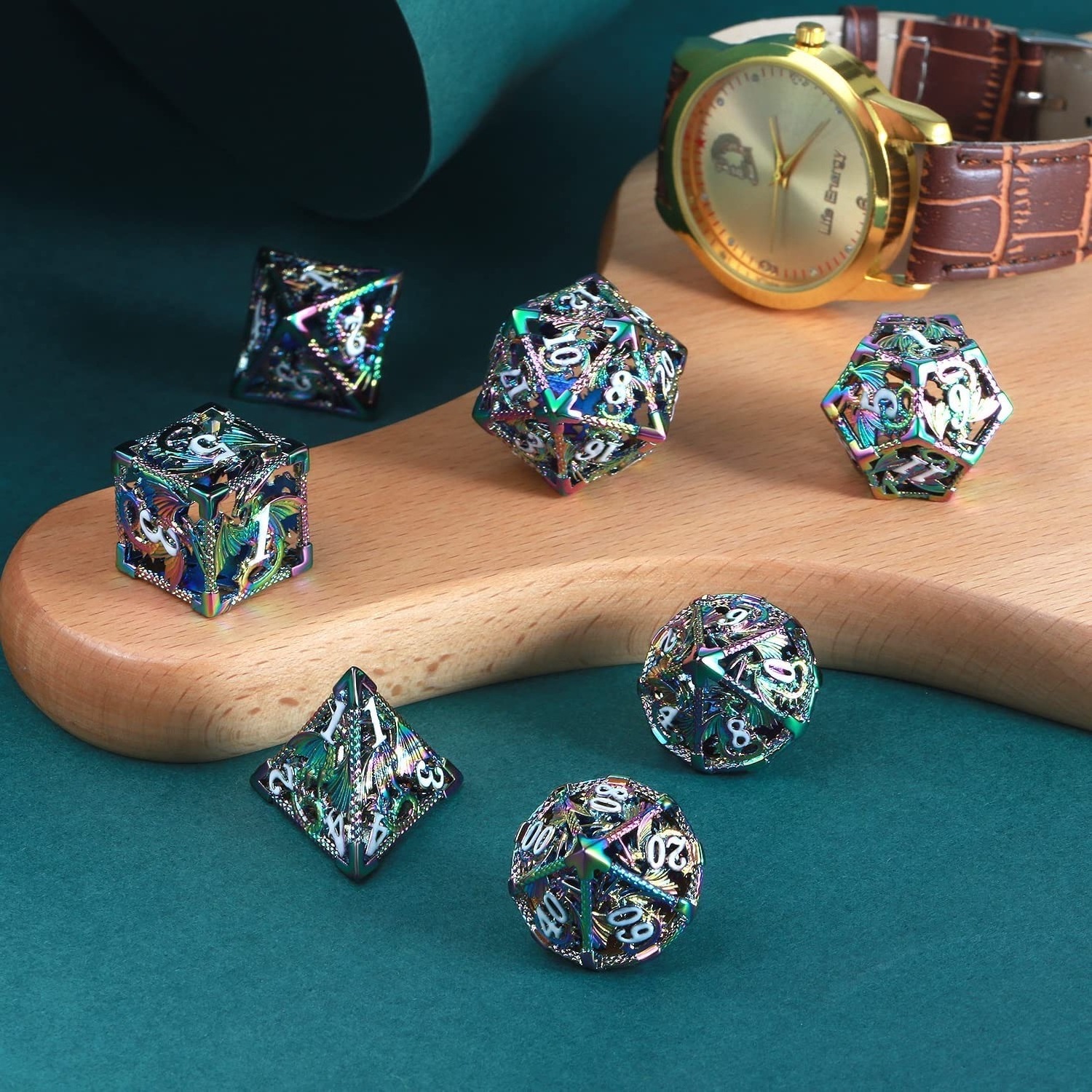 Custom wholesale hollowed-out dice game Big dice Face Black polyhedral hollow metal board game loaded dice set