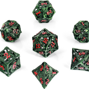 Custom wholesale hollowed-out dice game Big Face dice Black polyhedral hollow metal game board loaded dice set