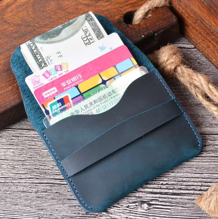 Handmade Bifold Wallet Crazy Horse Genuine Leather Card Holder Minimalist Pocket Leather Wallets Vintage Style Coin Purses