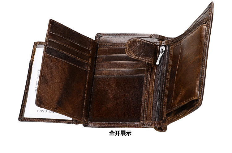 Top grain genuine cowhide leather men wallet 2023 vintage male purse with RFID Blocking