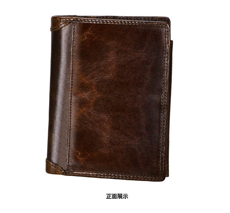 Top grain genuine cowhide leather men wallet 2023 vintage male purse with RFID Blocking