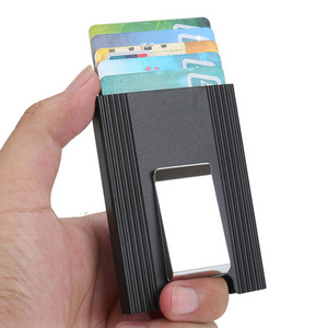 2024 new RFID Aluminum stainless steel push up card holder with money clip business gifts custom logo