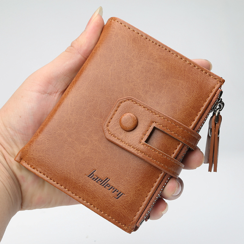 Baellerry 2023 new style male PU leather short section zipper wallet with hasp coin purse card holder for men