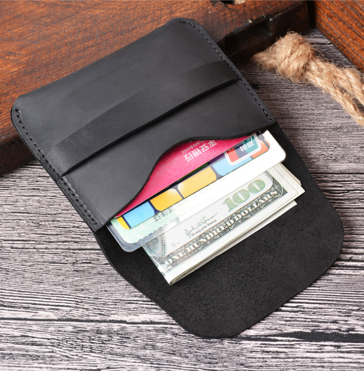 Handmade Bifold Wallet Crazy Horse Genuine Leather Card Holder Minimalist Pocket Leather Wallets Vintage Style Coin Purses