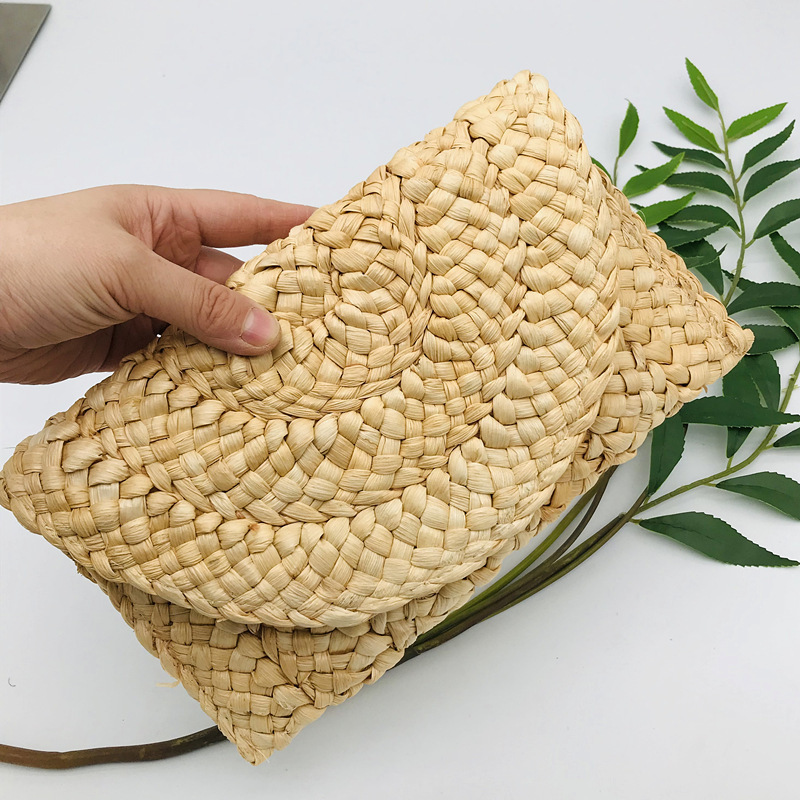 Handmade Straw Woven Women's Handbags Summer Beach Ladies Straw Clutch Beach Rattan Bag