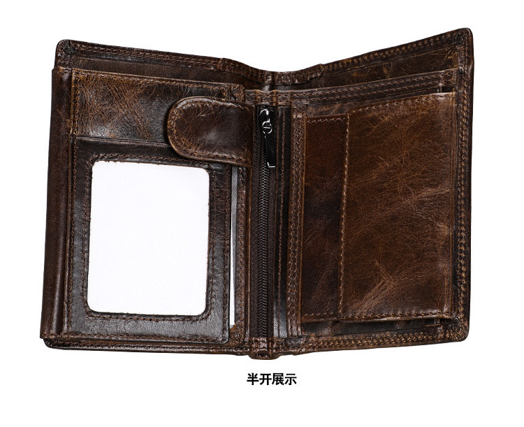 Top grain genuine cowhide leather men wallet 2023 vintage male purse with RFID Blocking