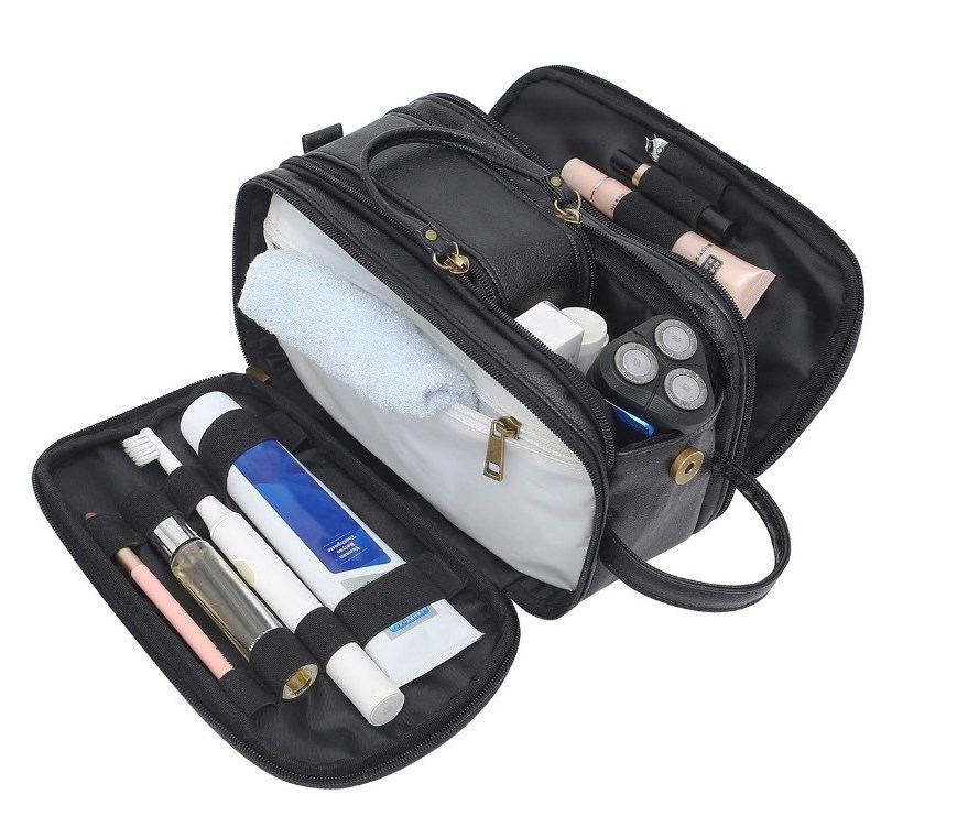 Low Moq vintage PU leather clutch bag women large capacity shaving kit organizer case men travel makeup cosmetic bags