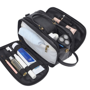 Low Moq vintage PU leather clutch bag women large capacity shaving kit organizer case men travel makeup cosmetic bags