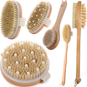 Long Handle Boar Bristle Brush Bamboo Back Natural Bristle Body Shower Bath Brush Exfoliating Body Brush For Shower