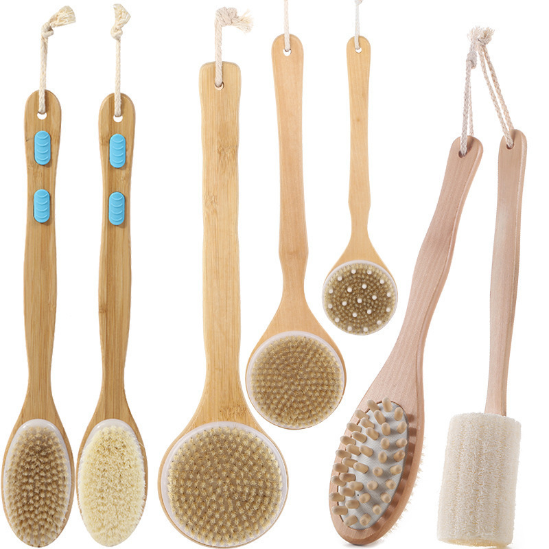 Long Handle Boar Bristle Brush Bamboo Back Natural Bristle Body Shower Bath Brush Exfoliating Body Brush For Shower