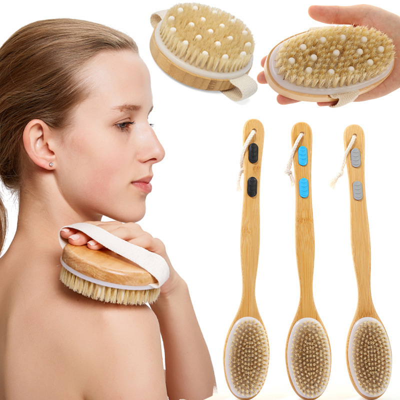 Long Handle Boar Bristle Brush Bamboo Back Natural Bristle Body Shower Bath Brush Exfoliating Body Brush For Shower