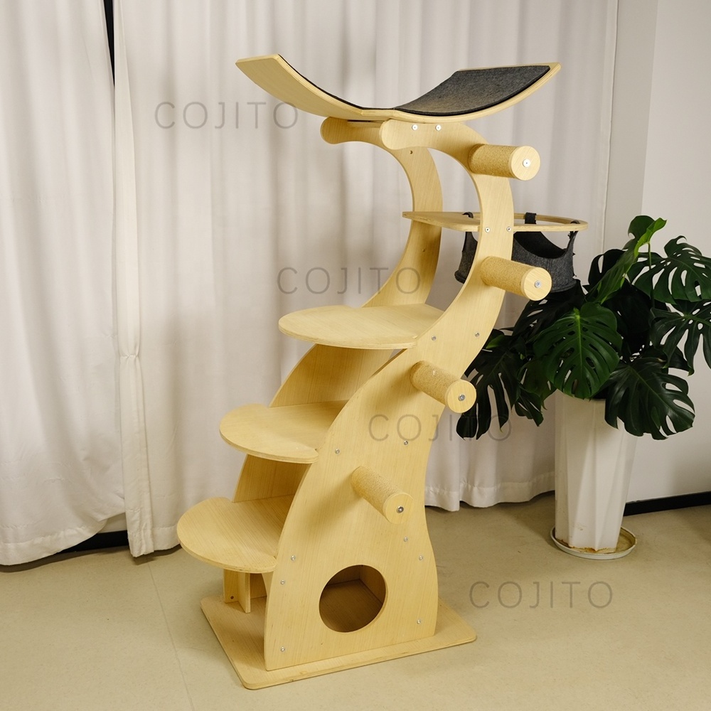 Cat Tree Large Cute Luxury Cheap Cat Tower with Hammock High Quality Wood Free Standing OEM for Cats