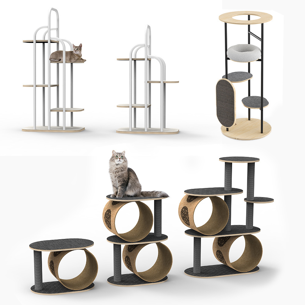 Cat Tree Large Cute Luxury Cheap Cat Tower with Hammock High Quality Wood Free Standing OEM for Cats