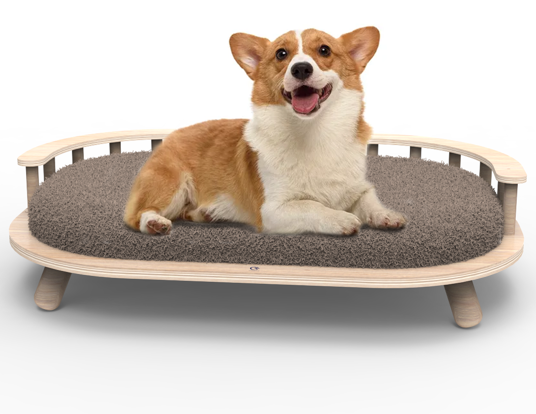 Modern Pet Bed Elevated Wooden Dog Bed with Soft Cushion